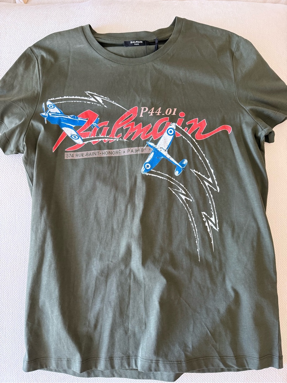 NWT Balmain Olive Green Graphic Tee